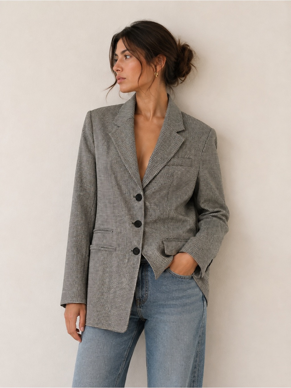 Halston Heritage Black and White Glen Plaid Blazer
